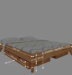 Wohnen Kernbuche Holzbett ohne Kopfteil - Junola V