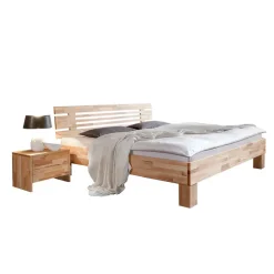 Wohnen Kernbuche Massivholzbett Bevallia mit Nachttisch (zweiteilig)