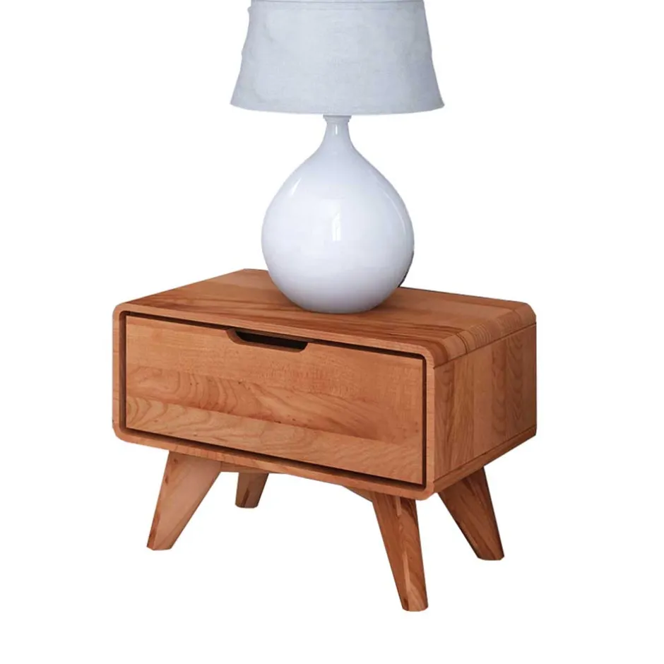 Wohnen Kernbuche Nachtkommode 47x33x30 cm - Junola