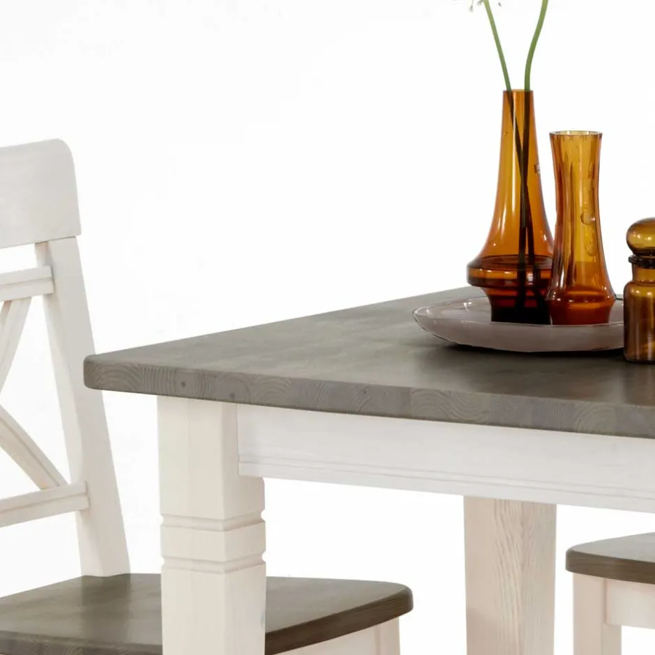 Wohnen Kiefer Esstisch Yoan in Weiß Grau