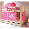 Kinder Wohnen Kiefer Natur Mädchen Stockbett mit Stoff-Set in Pink - Alasdair