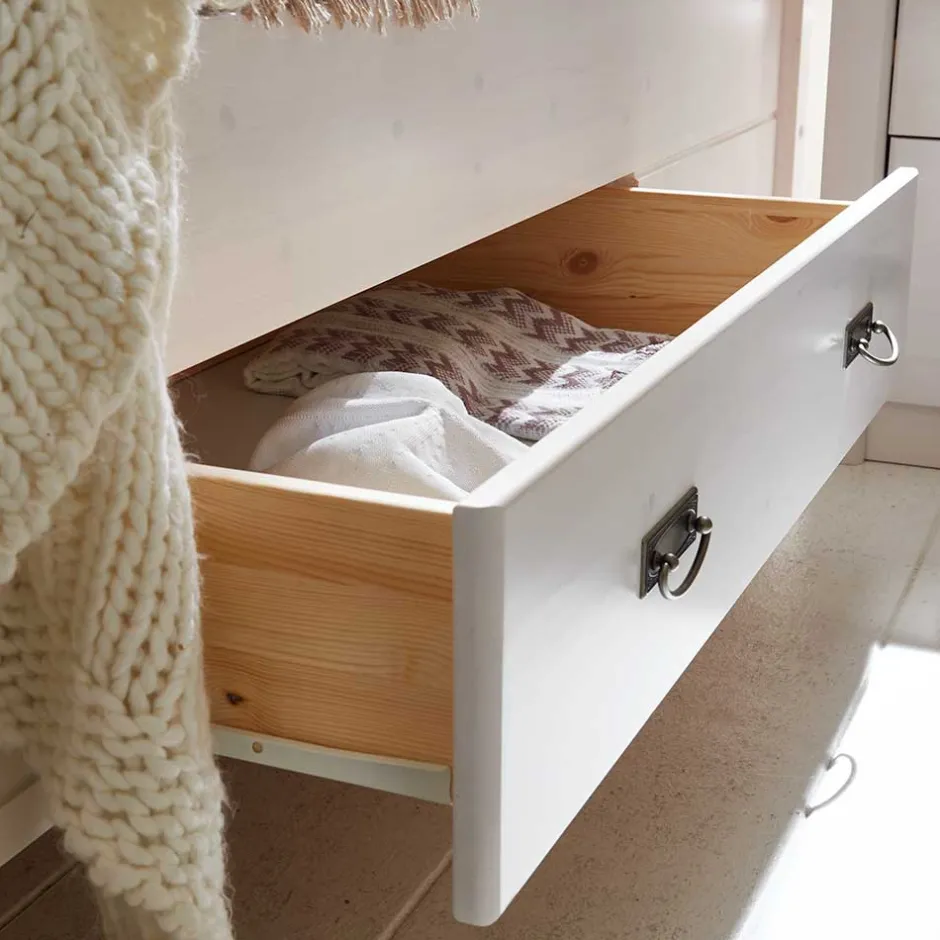 Kiefernholz Bettgestell in Weiß & Lauge - Sibiuta^Wohnen Discount