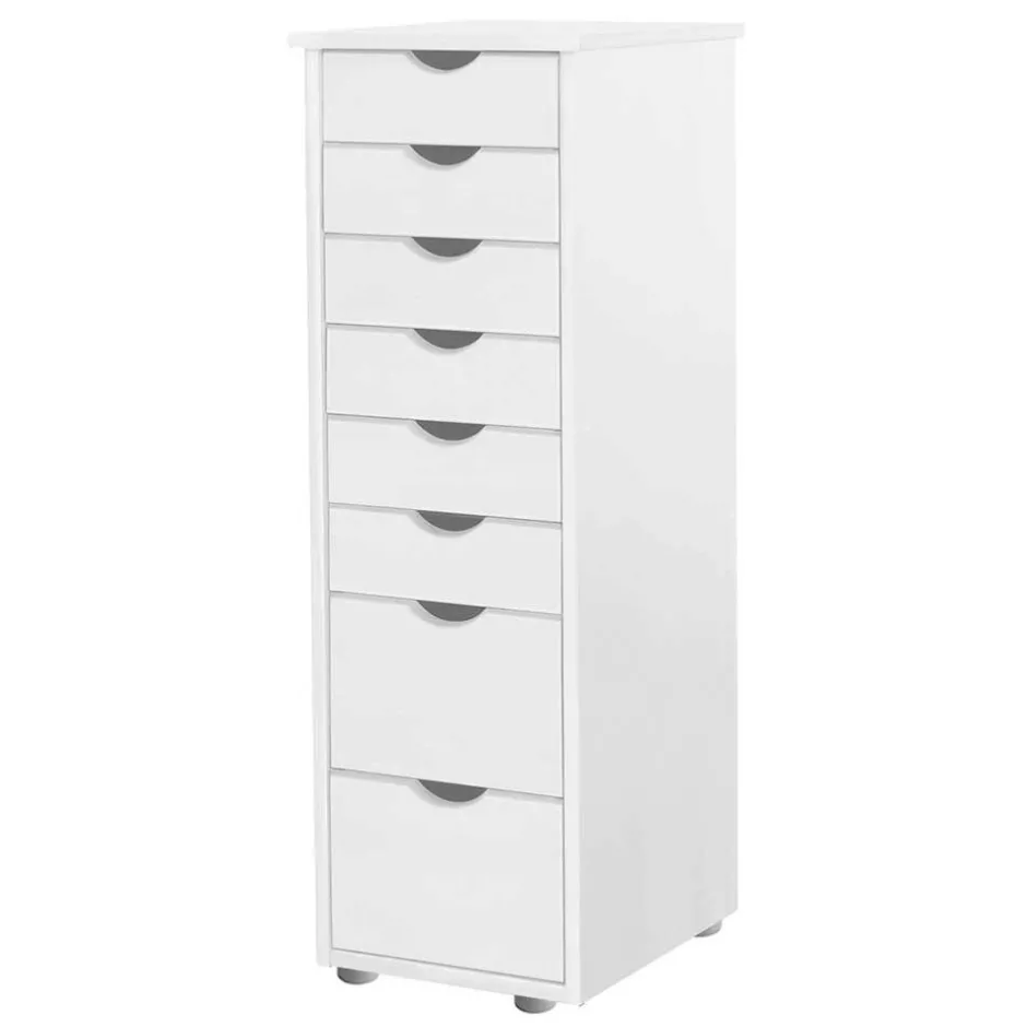 Wohnen Kiefernholz Hochkommode in Weiß lackiert - Herania