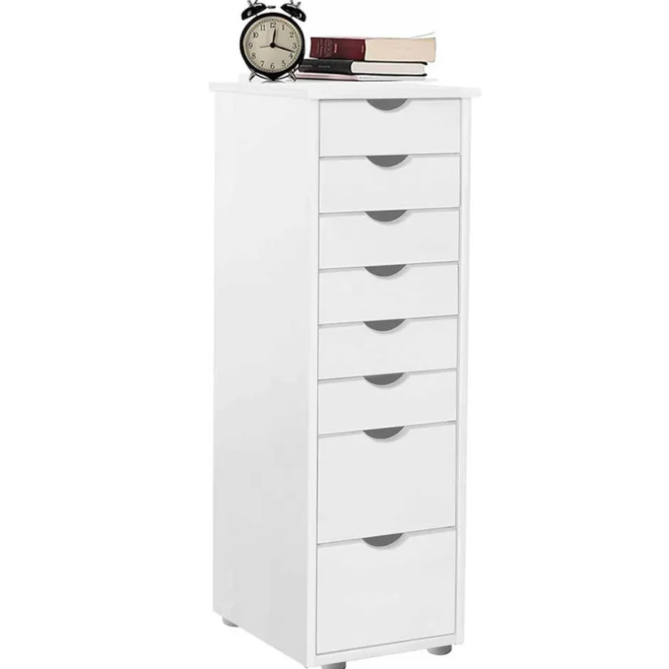 Wohnen Kiefernholz Hochkommode in Weiß lackiert - Herania