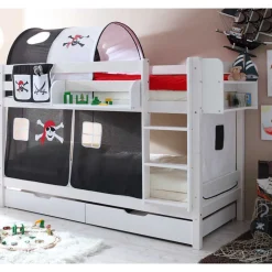 Kiefernholz Piraten Stockbett in Weiß lackiert - Davadus^Wohnen Outlet