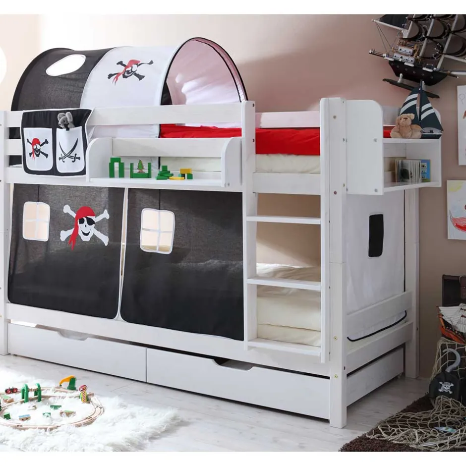 Kiefernholz Piraten Stockbett in Weiß lackiert - Davadus^Wohnen Outlet