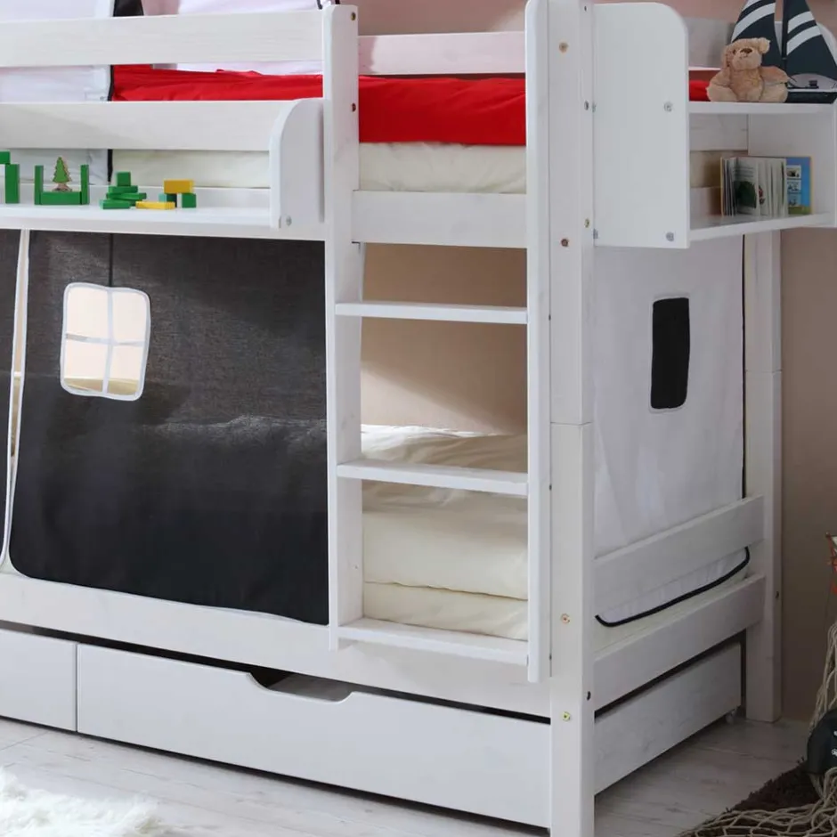 Kiefernholz Piraten Stockbett in Weiß lackiert - Davadus^Wohnen Outlet