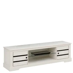 Wohnen Kiefernholz TV Unterschrank in Weiß mit Schwarz - Manduza