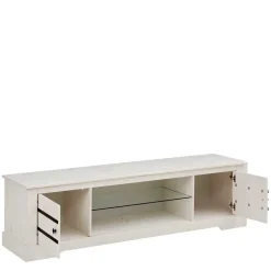 Wohnen Kiefernholz TV Unterschrank in Weiß mit Schwarz - Manduza