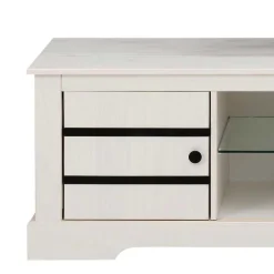 Wohnen Kiefernholz TV Unterschrank in Weiß mit Schwarz - Manduza