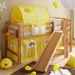 Kinder Wohnen Kinder Hochbett in Buche & Gelb - Trapani