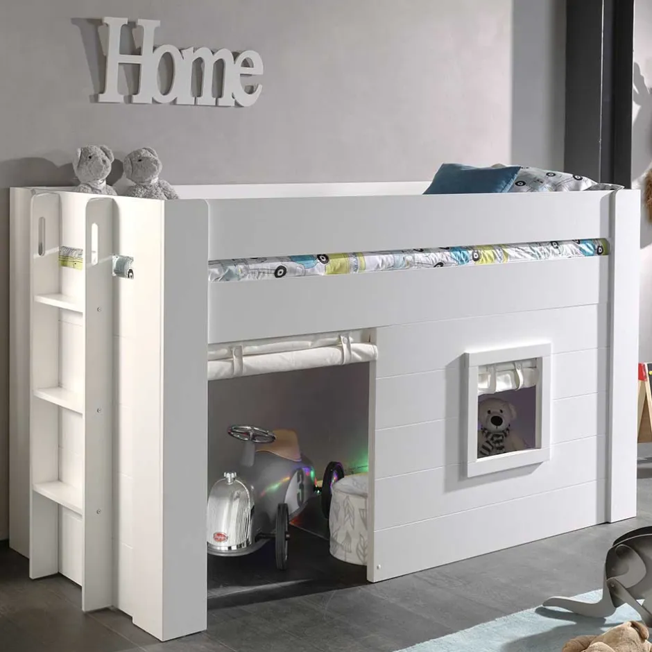 Kinder Hütten Hochbett in Weiß - Pedro^Wohnen Outlet