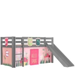 Kinder Wohnen Kinder Rutschbett in Grau mit Vorhang - Kalistra