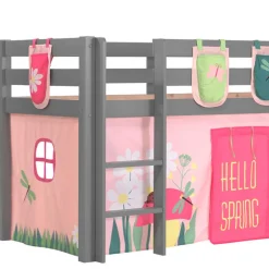 Kinder Wohnen Kinder Rutschbett in Grau mit Vorhang - Kalistra