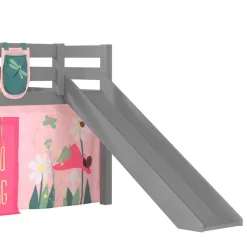 Kinder Wohnen Kinder Rutschbett in Grau mit Vorhang - Kalistra