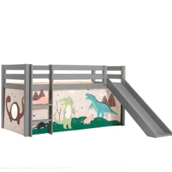 Kinder Wohnen Kinder Rutschbett in Grau mit Dinos - Jevedaz