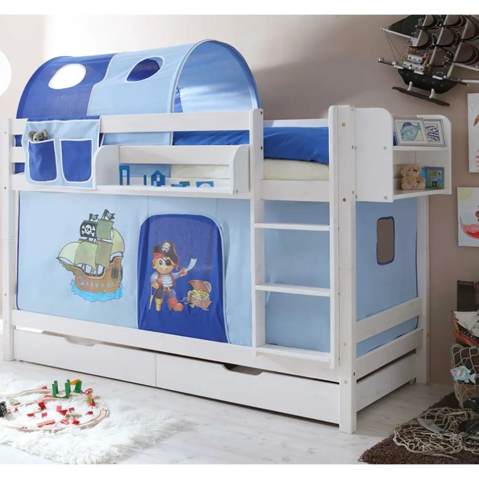 Kinder Wohnen Kinder Stockbett mit Piraten Stoff in Blau - Conday