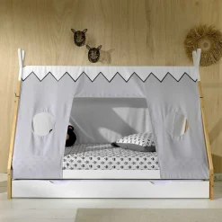 Kinder Wohnen Kinderbett im Zelt Design in Weiß & Hellgrau & Natur - Nutures