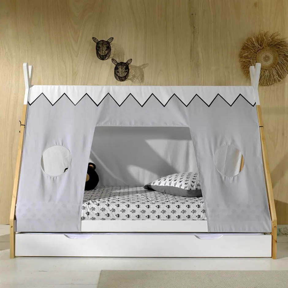 Kinder Wohnen Kinderbett im Zelt Design in Weiß & Hellgrau & Natur - Nutures