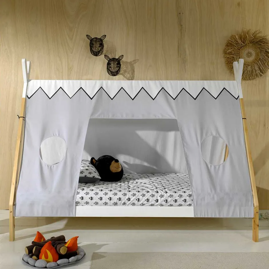Kinder Wohnen Kinderbett im Zelt Design in Weiß & Hellgrau & Natur - Nutures