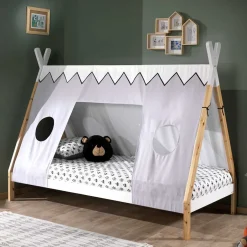 Kinder Wohnen Kinderbett im Zelt Design in Weiß & Hellgrau & Natur - Nutures
