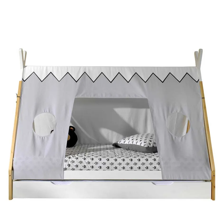 Kinder Wohnen Kinderbett im Zelt Design in Weiß & Hellgrau & Natur - Nutures