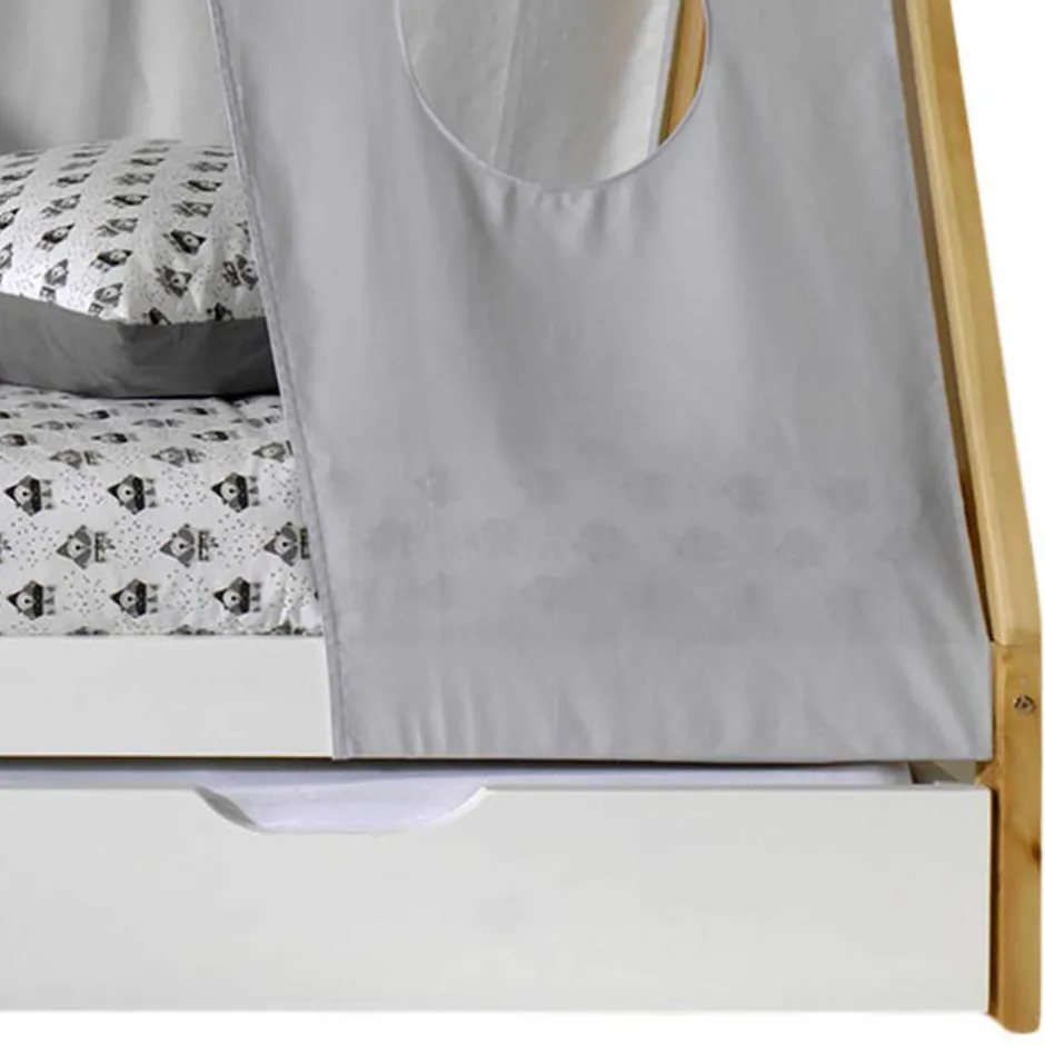 Kinder Wohnen Kinderbett im Zelt Design in Weiß & Hellgrau & Natur - Nutures