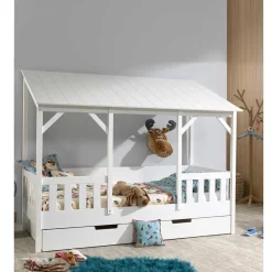 Kinder Wohnen Kinderbett mit Dach & Absturzsicherung Zaun - Zanoas