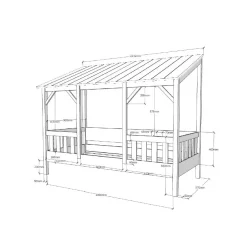 Kinder Wohnen Kinderbett mit Dach & Absturzsicherung Zaun - Zanoas