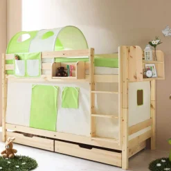 Kinder Wohnen Kinderetagenbett Jesse in Grün-Beige