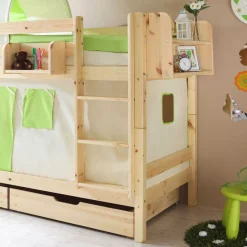 Kinder Wohnen Kinderetagenbett Jesse in Grün-Beige