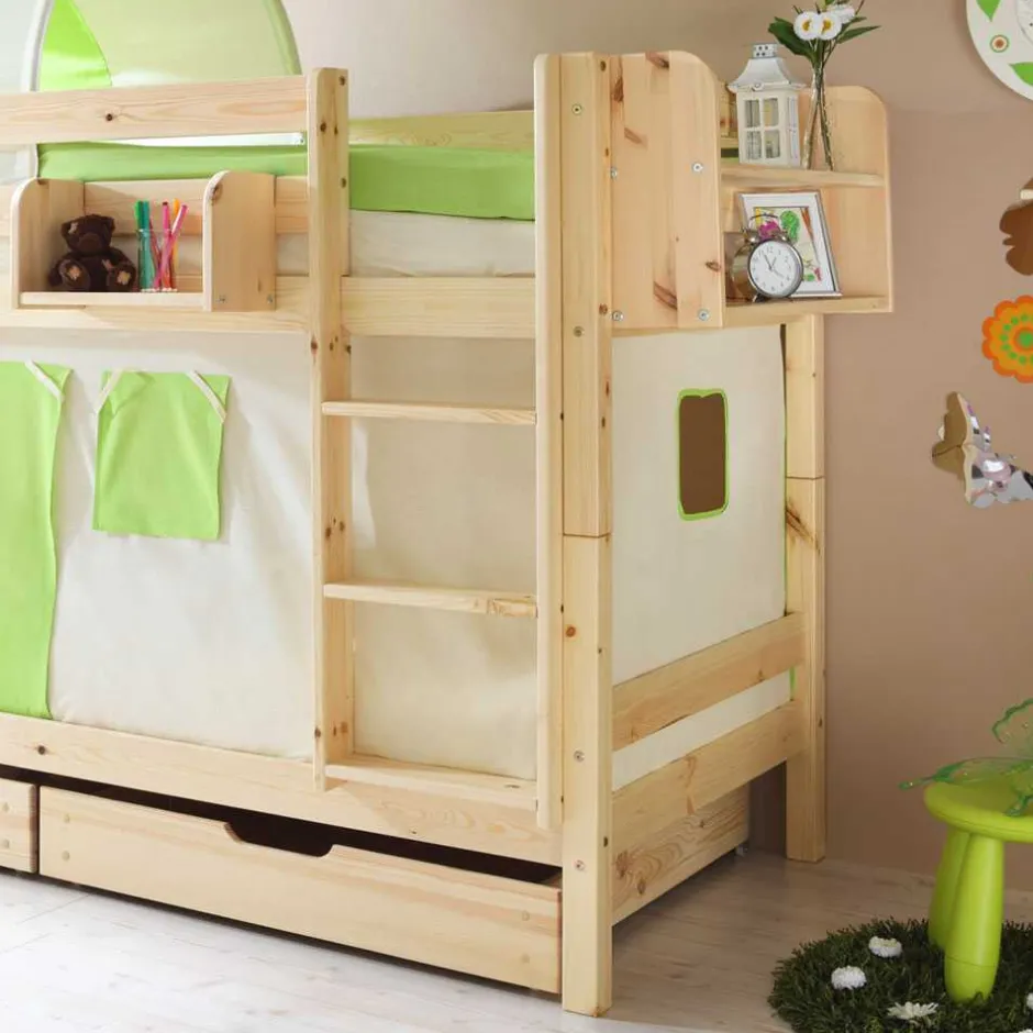 Kinder Wohnen Kinderetagenbett Jesse in Grün-Beige