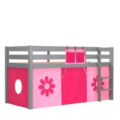 Kinder Wohnen Kinder-Hochbett in Grau mit Spielvorhang - Helma