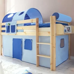 Kinder Wohnen Kinderhochbett Saconso mit Tunnel in Blau