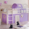 Kinder Wohnen Kinderhochbett Turino mit Tunnel und Vorhang in Lila Beige