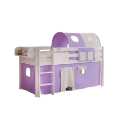 Kinder Wohnen Kinderhochbett Turino mit Tunnel und Vorhang in Lila Beige