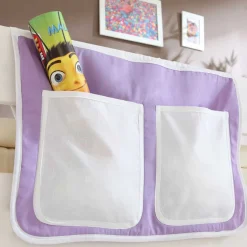 Kinder Wohnen Kinderhochbett Turino mit Tunnel und Vorhang in Lila Beige