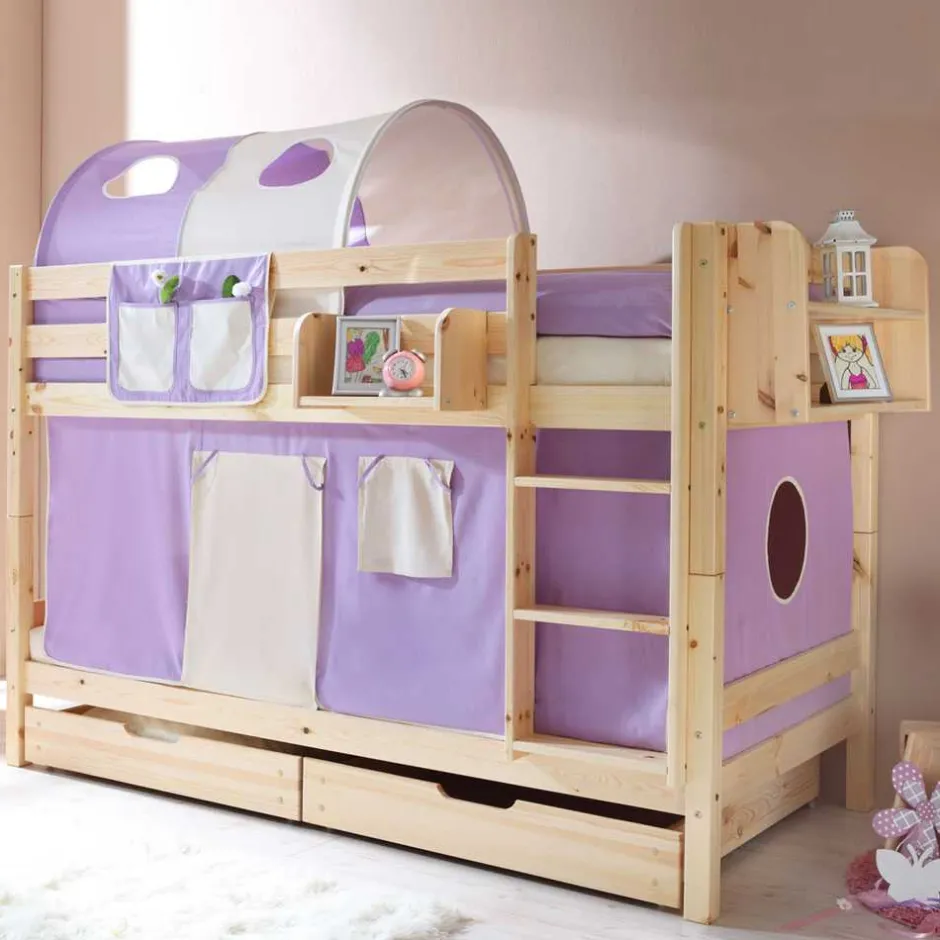 Kinder Wohnen Kinderstockbett Calmaro in Lila-Beige