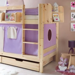 Kinder Wohnen Kinderstockbett Calmaro in Lila-Beige