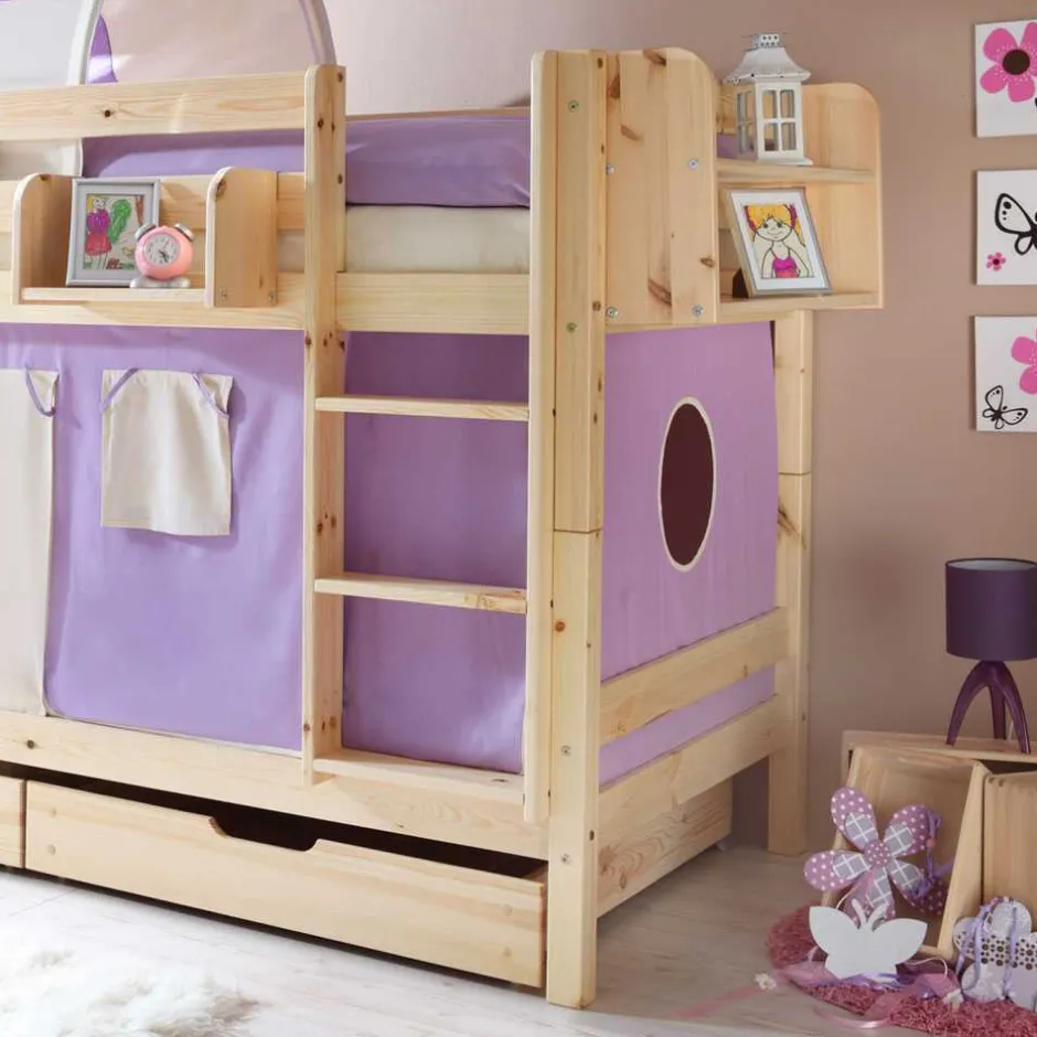 Kinder Wohnen Kinderstockbett Calmaro in Lila-Beige