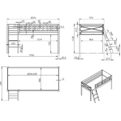 Kinder Wohnen Kinderzimmer Hochbett mit schräger Leiter - Diagos