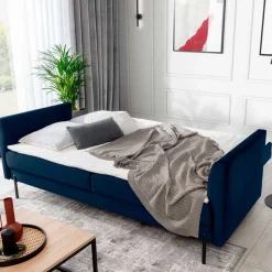 Klappcouch in Dunkelblau Samt - Saturn^Wohnen Outlet