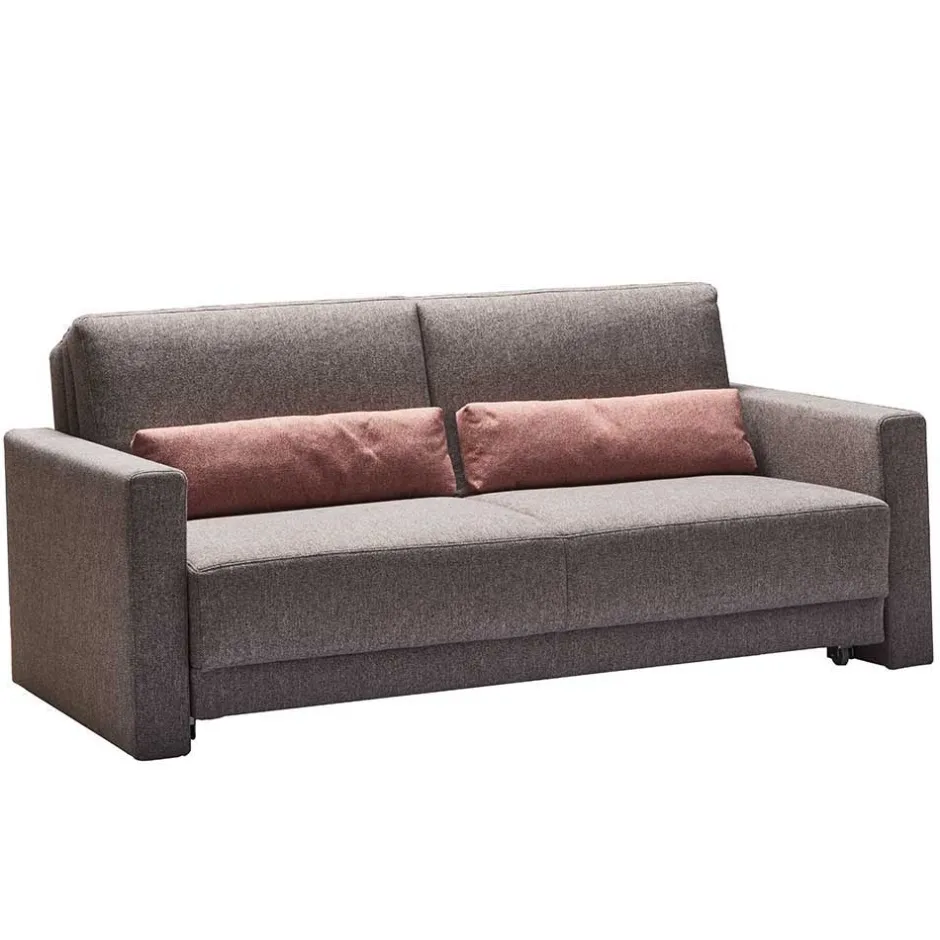 Klappcouch in Grau mit geteilter Rückenlehne Zentra & Kissen Rosa^Wohnen Discount