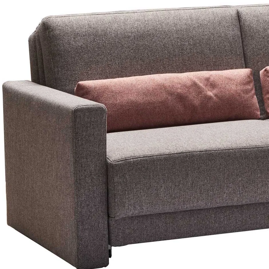 Klappcouch in Grau mit geteilter Rückenlehne Zentra & Kissen Rosa^Wohnen Discount