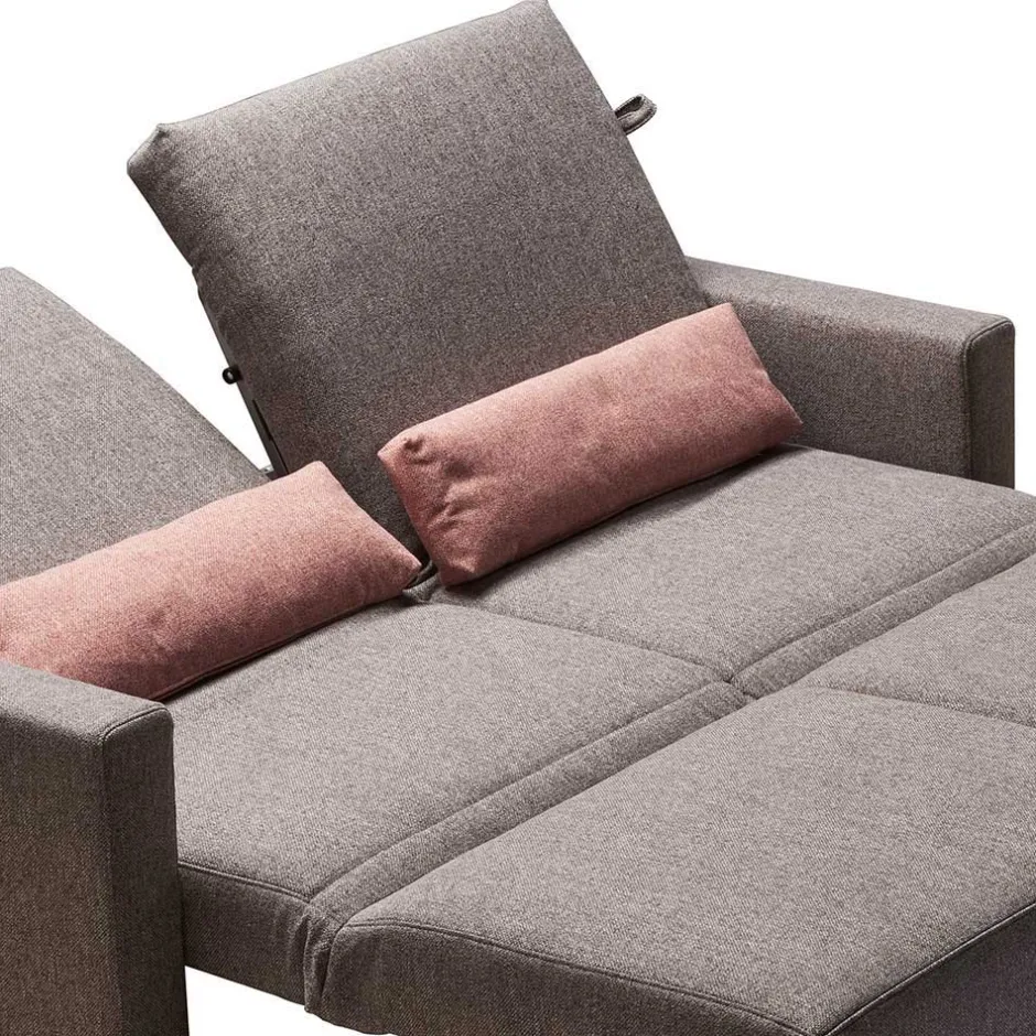 Klappcouch in Grau mit geteilter Rückenlehne Zentra & Kissen Rosa^Wohnen Discount