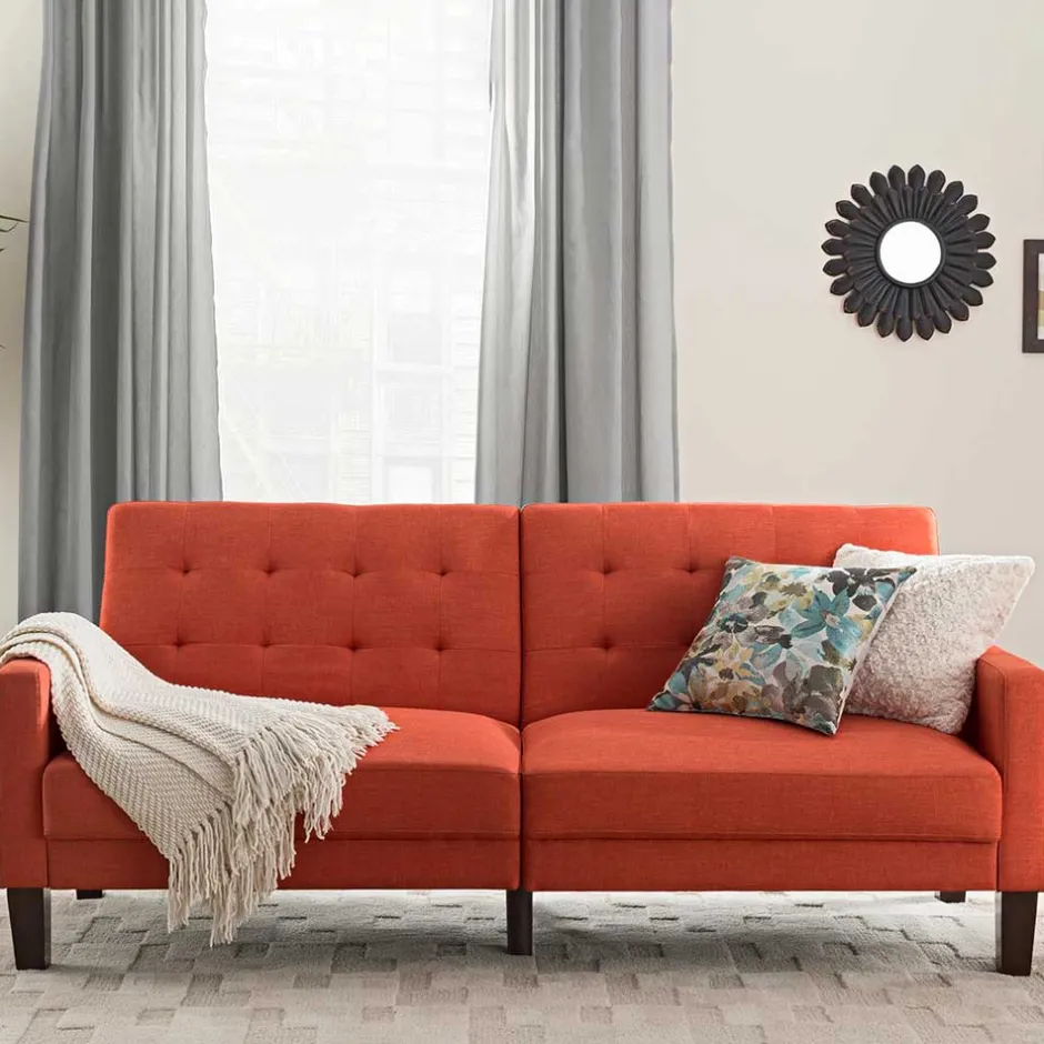 Klappcouch in Ziegel Rot und Braun - Winston^Wohnen