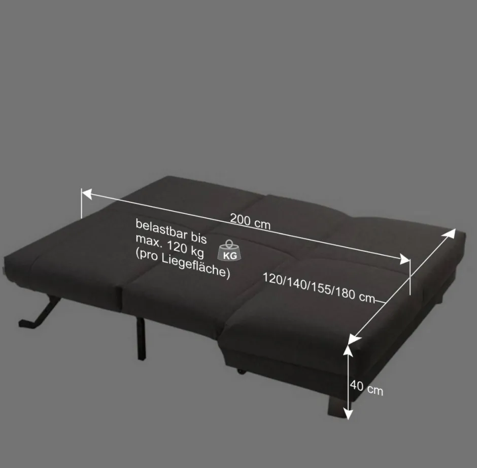 Wohnen Klappsofa in Hellgrau Jerome mit 120x200 140x200