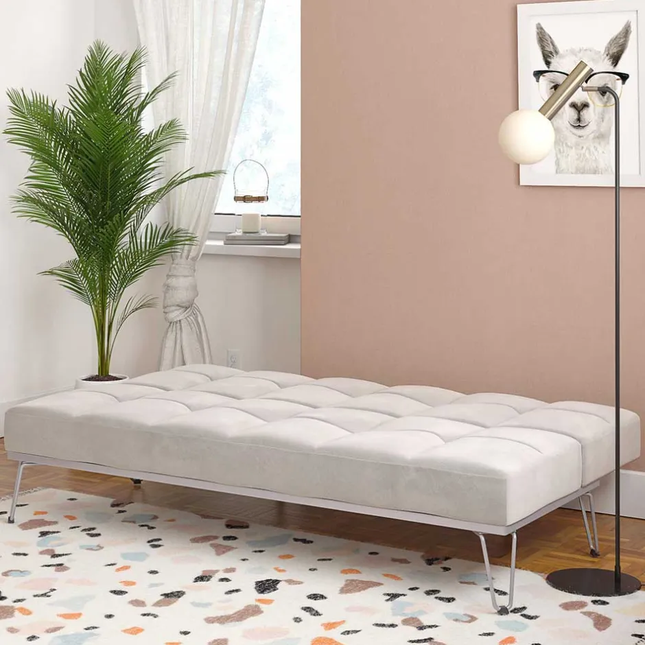 Klappsofa in Hellgrau Samt - Acena^Wohnen Discount