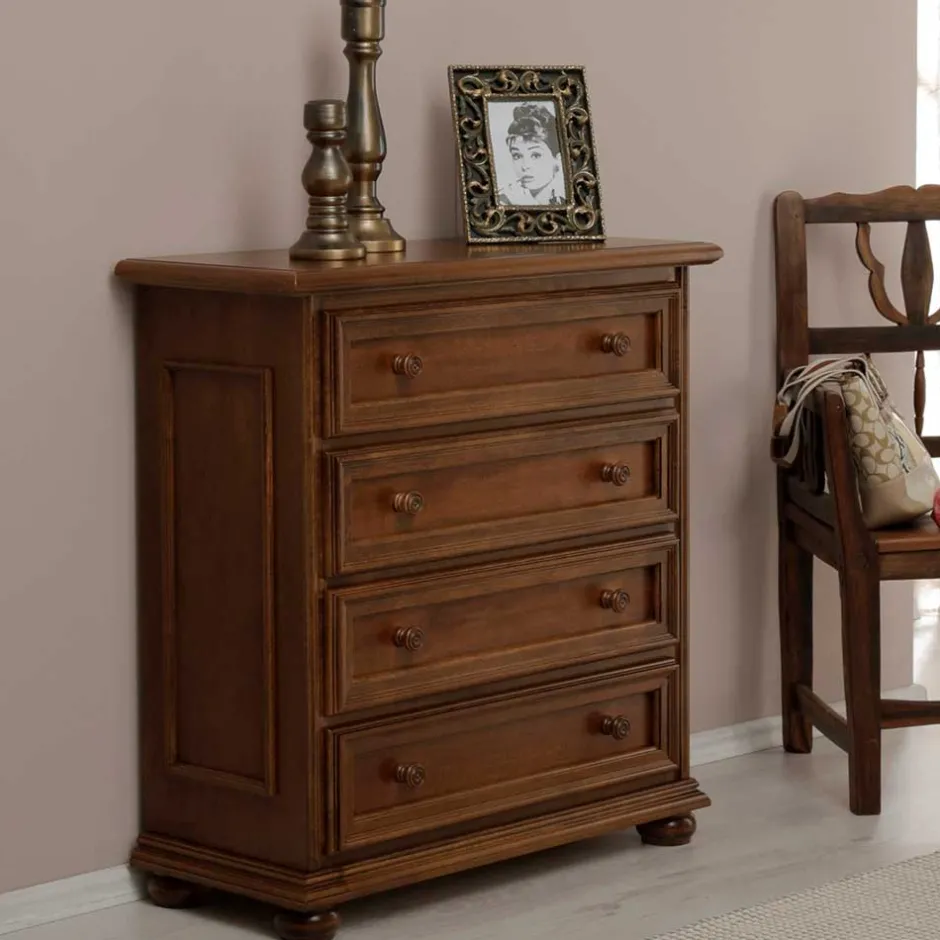 Wohnen Klassisch gestaltete Hochkommode in Walnussfarben - Manicos