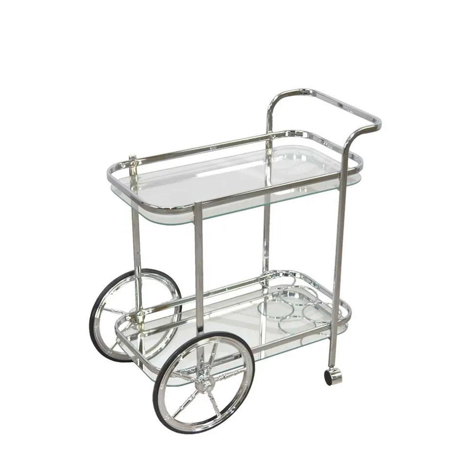 Wohnen Klassischer Servierwagen in Glas & Chrom - Felzon